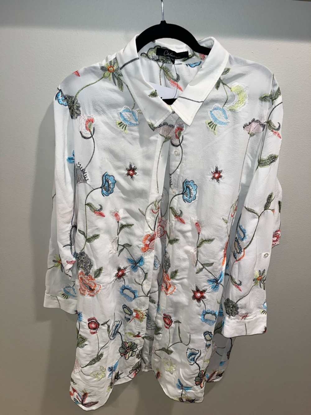 NWT Calessa 3X embroidered floral duster tunic button down plus size artsy boho